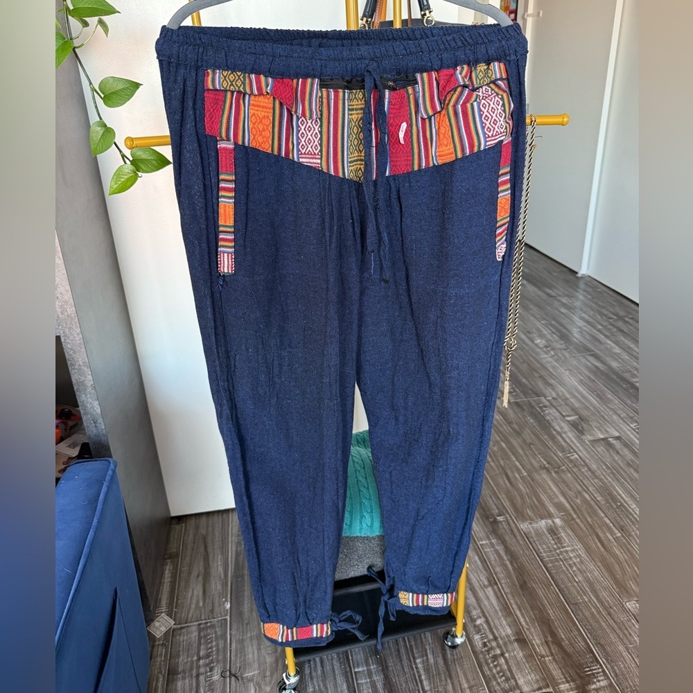 Tibetan Himalayan or Boho Patterned Harem Cargo Pants 100% cotton with Pockets - Picture 2 of 7
